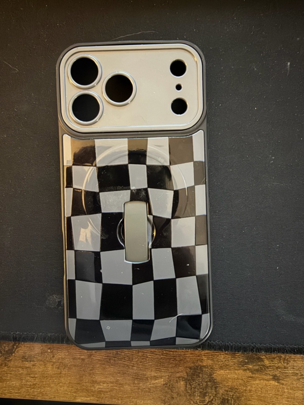 iPhone 17 Pro Max - Black & White Checkered Phone Case with Ring Stand